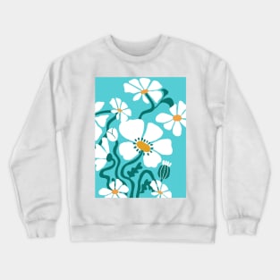 Flores Abstractas en fondo azul Crewneck Sweatshirt